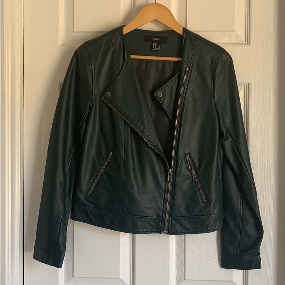Forever 21 teal faux leather moto jacket